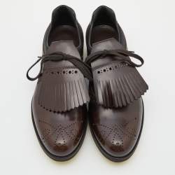 Prada Brown/Black Brogue Leather and Mesh Lace Up Derby Size 43