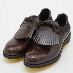 Prada Brown/Black Brogue Leather and Mesh Lace Up Derby Size 43