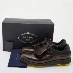 Prada Brown/Black Brogue Leather and Mesh Lace Up Derby Size 43
