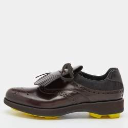 Prada Brown/Black Brogue Leather and Mesh Lace Up Derby Size 43