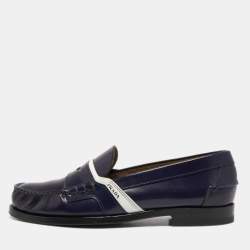Prada Blue/White Leather Slip on Loafers Size 42.5