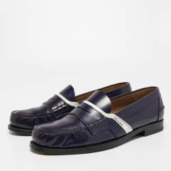 Prada Blue/White Leather Slip on Loafers Size 42.5
