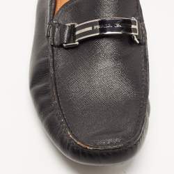 Pre Owned Prada Black Saffiano Leather Slip On Loafers Size 42