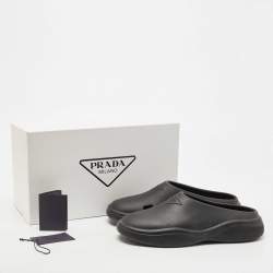 Prada Black Rubber Logo Mules Size 42 