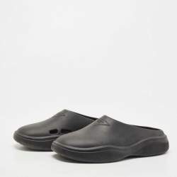 Prada Black Rubber Logo Mules Size 42 