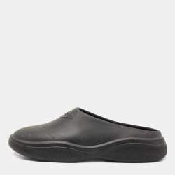 Prada Black Rubber Logo Mules Size 42 