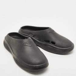 Prada Black Rubber Logo Mules Size 42 