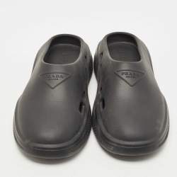 Prada Black Rubber Logo Mules Size 42 