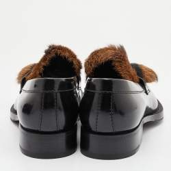 Prada Black Leather and Calf Hair Tassel Slip on Loafers Size 42.5