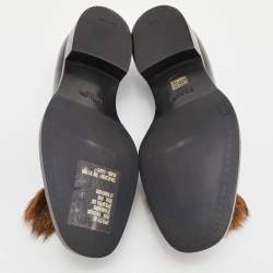 Prada Black Leather and Calf Hair Tassel Slip on Loafers Size 42.5
