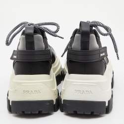 Prada Black/Grey Leather and Fabric Low Top Sneakers Size 39