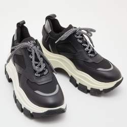 Prada Black/Grey Leather and Fabric Low Top Sneakers Size 39