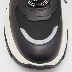 Prada Black/Grey Leather and Fabric Low Top Sneakers Size 39