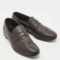 Pre Owned Prada Brown Saffiano Leather Penny Loafers Size 42