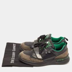 Prada Black/Green Leather and Mesh Mechano Sneakers Size 42.5 