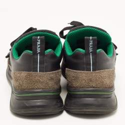 Prada Black/Green Leather and Mesh Mechano Sneakers Size 42.5 