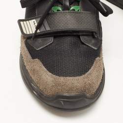 Prada Black/Green Leather and Mesh Mechano Sneakers Size 42.5 