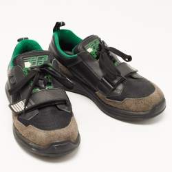 Prada Black/Green Leather and Mesh Mechano Sneakers Size 42.5 