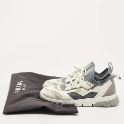 Prada White/Grey Leather and Mesh Low Top Sneakers Size 42.5