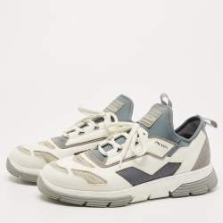 Prada White/Grey Leather and Mesh Low Top Sneakers Size 42.5