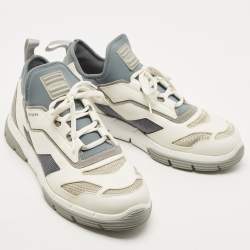 Prada White/Grey Leather and Mesh Low Top Sneakers Size 42.5