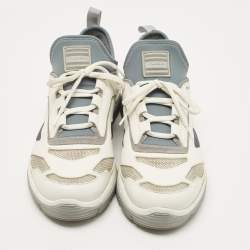Prada White/Grey Leather and Mesh Low Top Sneakers Size 42.5
