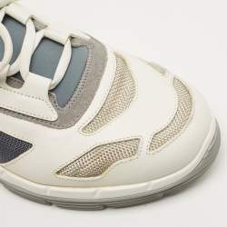 Prada White/Grey Leather and Mesh Low Top Sneakers Size 42.5
