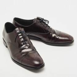 Prada Burgundy Leather Lace Up Brogue Oxford Size 42
