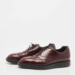 Prada Burgundy Brogue Leather Lace Up Oxfords Size 42