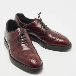 Prada Burgundy Brogue Leather Lace Up Oxfords Size 42