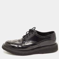 Pre Owned Prada Black Brogue Leather Lace Up Derby Size 42.5
