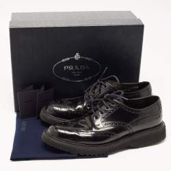 Pre Owned Prada Black Brogue Leather Lace Up Derby Size 42.5