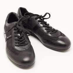 Prada Sports Black Leather and Fabric Low Top Sneakers Size 42
