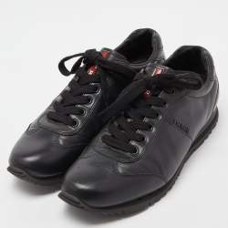 Pre Owned Prada Sport Black Leather Lace Up Low Top Sneakers Size 42