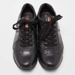 Pre Owned Prada Sport Black Leather Lace Up Low Top Sneakers Size 42