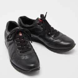 Pre Owned Prada Sport Black Leather Lace Up Low Top Sneakers Size 42