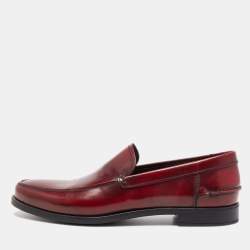 Prada Burgundy Patent Leather Slip On Loafers Size 43