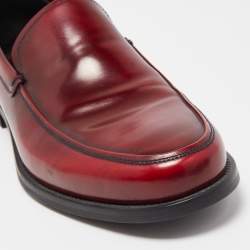 Prada Burgundy Patent Leather Slip On Loafers Size 43