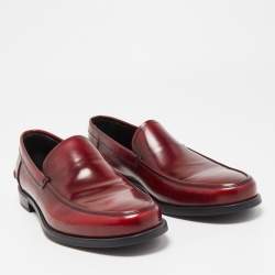 Prada Burgundy Patent Leather Slip On Loafers Size 43