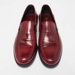 Prada Burgundy Patent Leather Slip On Loafers Size 43