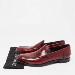 Prada Burgundy Patent Leather Slip On Loafers Size 43