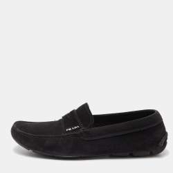 Prada Black Suede Penny Loafers Size 40.5