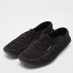 Prada Black Suede Penny Loafers Size 40.5