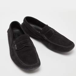 Prada Black Suede Penny Loafers Size 40.5