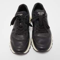 Prada Black Leather and Mesh Prax 01 Sneakers Size 40