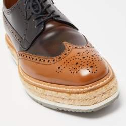 Prada Brown Brogue Leather Derby Espadrille Sneakers Size 41