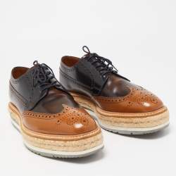 Prada Brown Brogue Leather Derby Espadrille Sneakers Size 41