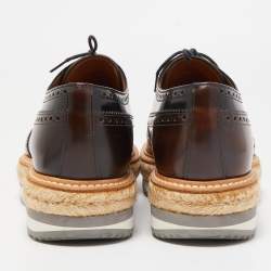 Prada Brown Brogue Leather Derby Espadrille Sneakers Size 41