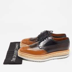Prada Brown Brogue Leather Derby Espadrille Sneakers Size 41