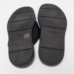 Prada Black Fabric and Leather Thong Flat Sandals Size 42